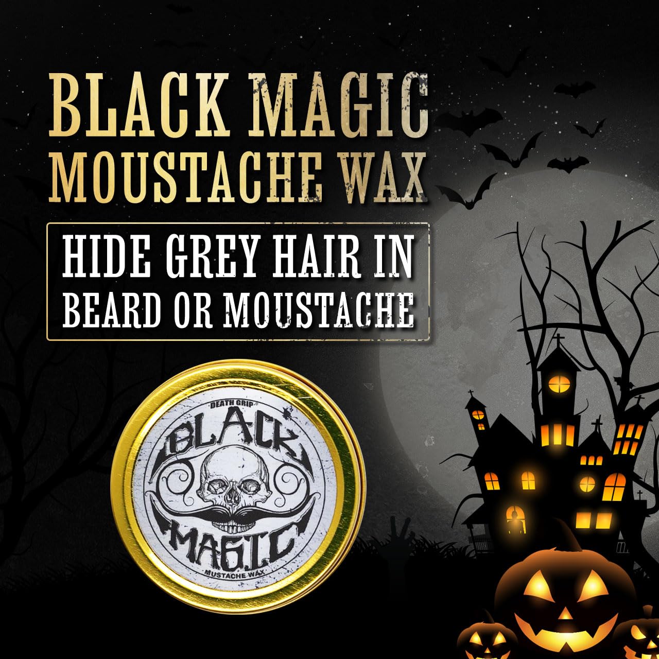 THE VINTAGE GROOMING CO. Black Mustache Wax | Black Magic Death Grip Moustache Wax | Hide Grey Hair In Beard Or Moustache | Extra Strong Hold Mustache Wax Unscented | 1 oz Tin Heat Source Required