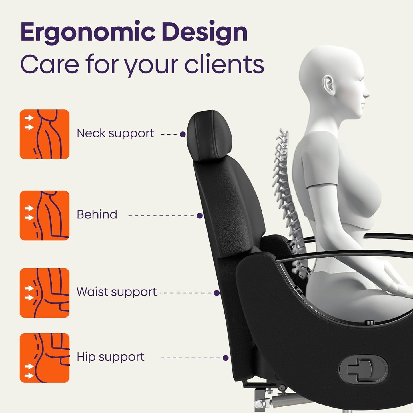 Reclining Salon Chair - 360° Swivel & Height Adjustable Heavy-Duty Styling Seat for Beauty Salons | Black