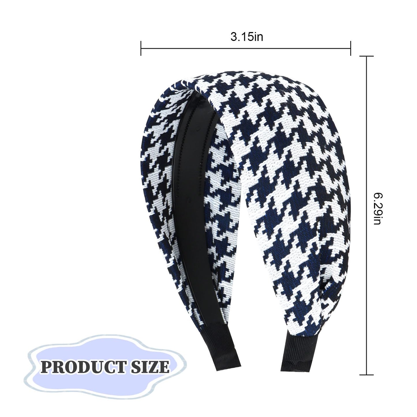 ACO-UINT Navy Blue Plaid Headband for Women, Boho Wide Headbands Thick Headbands with Teeth, Large Head Bands for Women's Hair Turban Hairbands Hair Accessories for Women