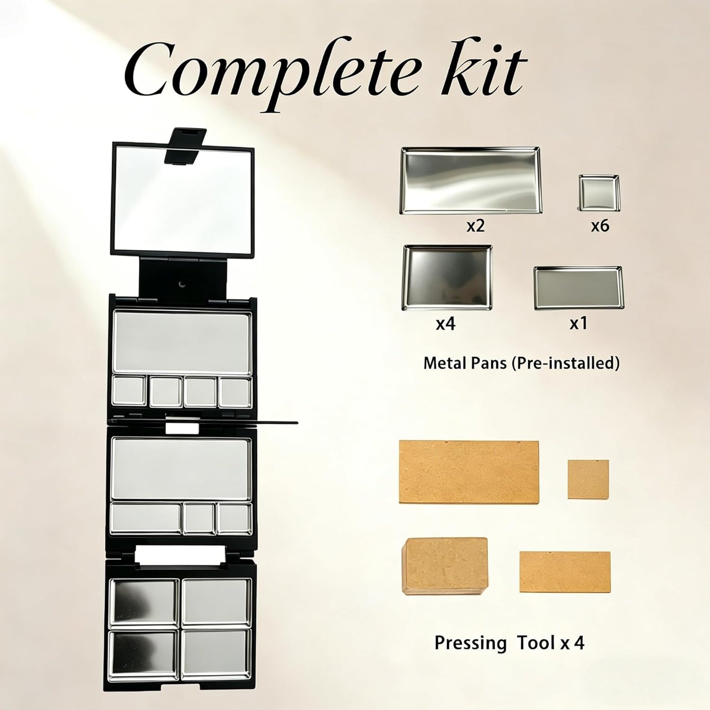 Magnetic Makeup Palette - 3-Layer Foldable Organizer with Dividers & 13 Metal Pans | Black, DIY Depotting Solution