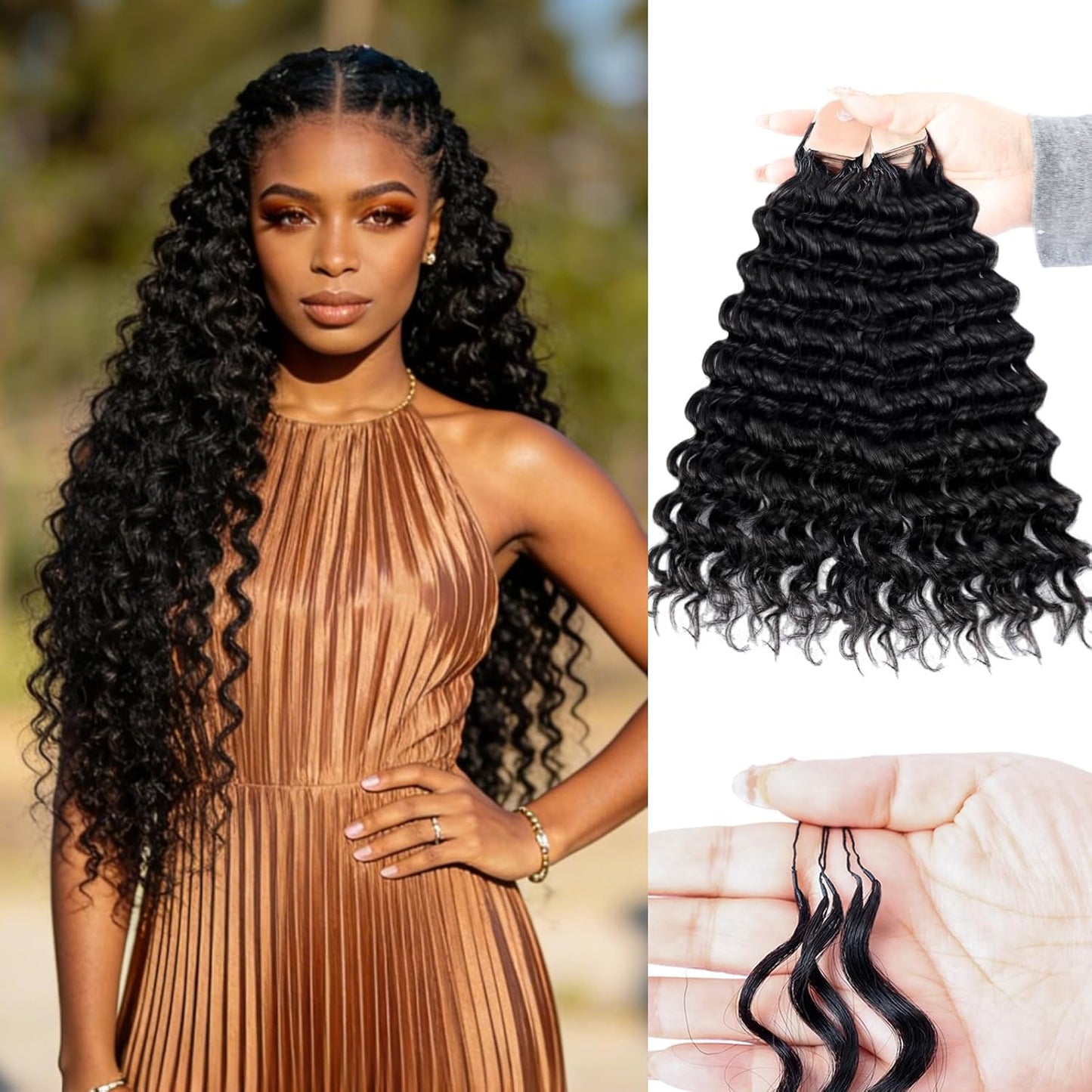 Human Crochet Hair for Black Women - 16 Inch Deep Wave Crochet Hair | Lightweight, Natural Look, 100 Strands