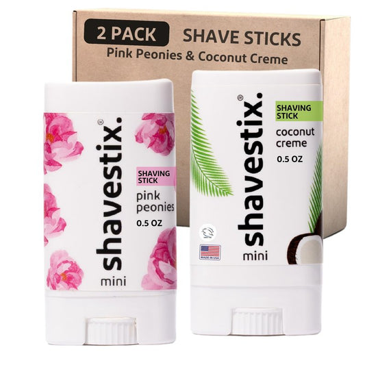 Shavestix Travel Shaving Cream Stick Set 0.5 Oz Each | Coconut Crème & Pink Peonies Mini Shave Bars | TSA Friendly Toiletries for Women & Men | Alt Shaving Gel, Soap