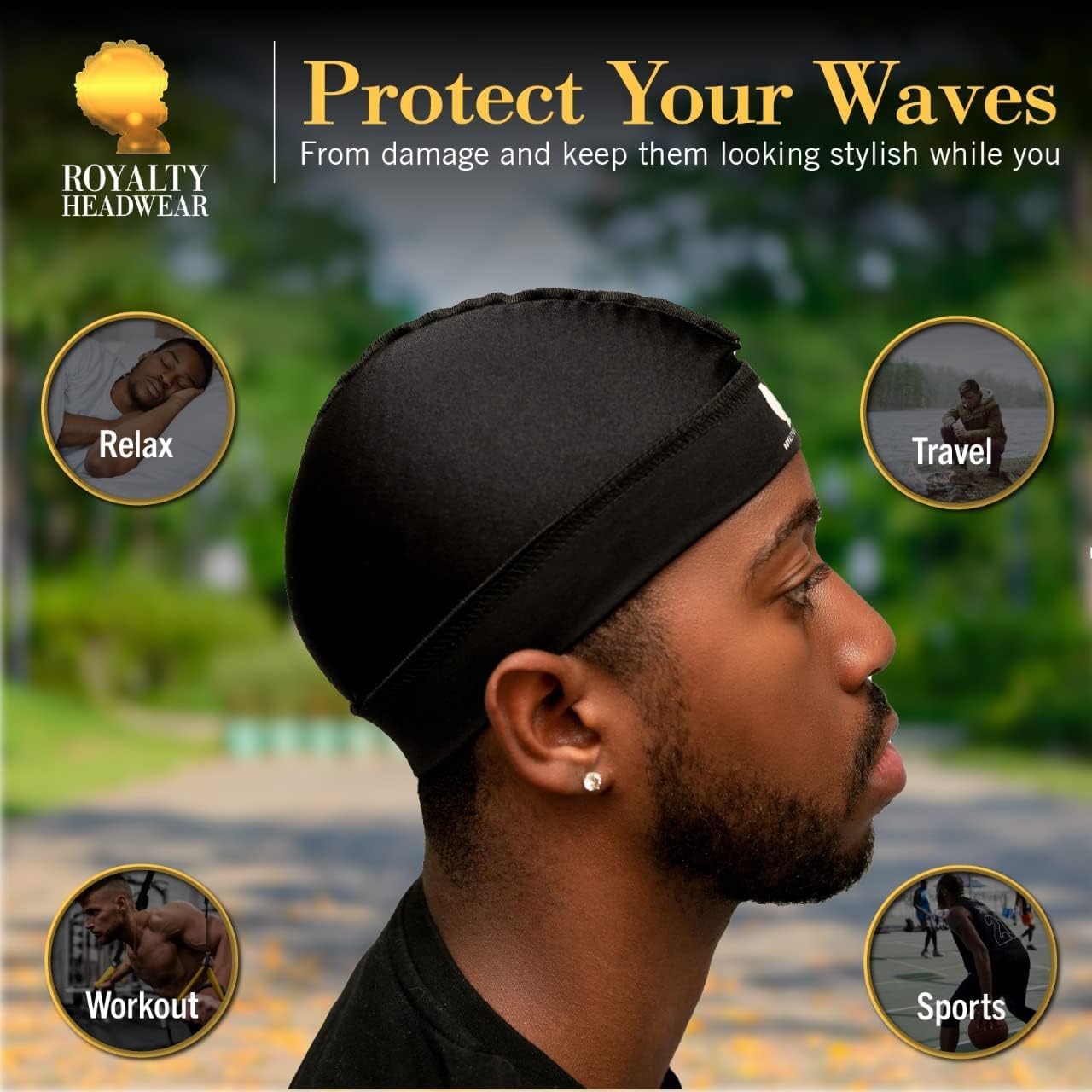 Royalty Headwear Silky Wave Cap for 360, 540 & 720 Waves, Soft Breathable Durag Skull Cap Beanie for Men (US, Alpha, One Size, Silver)