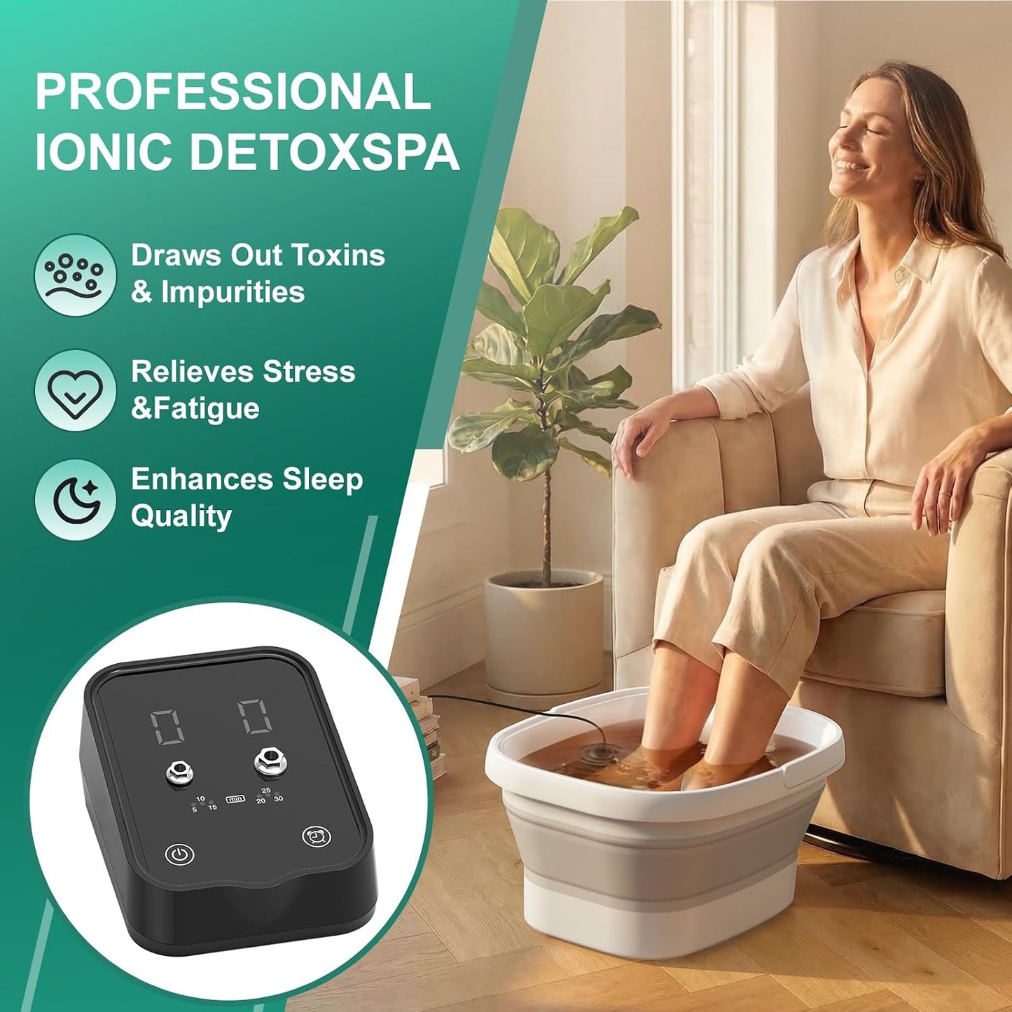 Ionic Foot Bath Detox Machine - Home Foot Soaking Tub with 2 Arrays & 80 Liners | Portable Spa Bucket