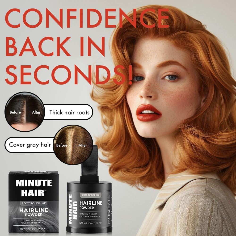 Minute Hairline Powder - Auburn Root Touch Up Hair Color for Gray Coverage | 10g Bald Spot Concealer for Men & Women