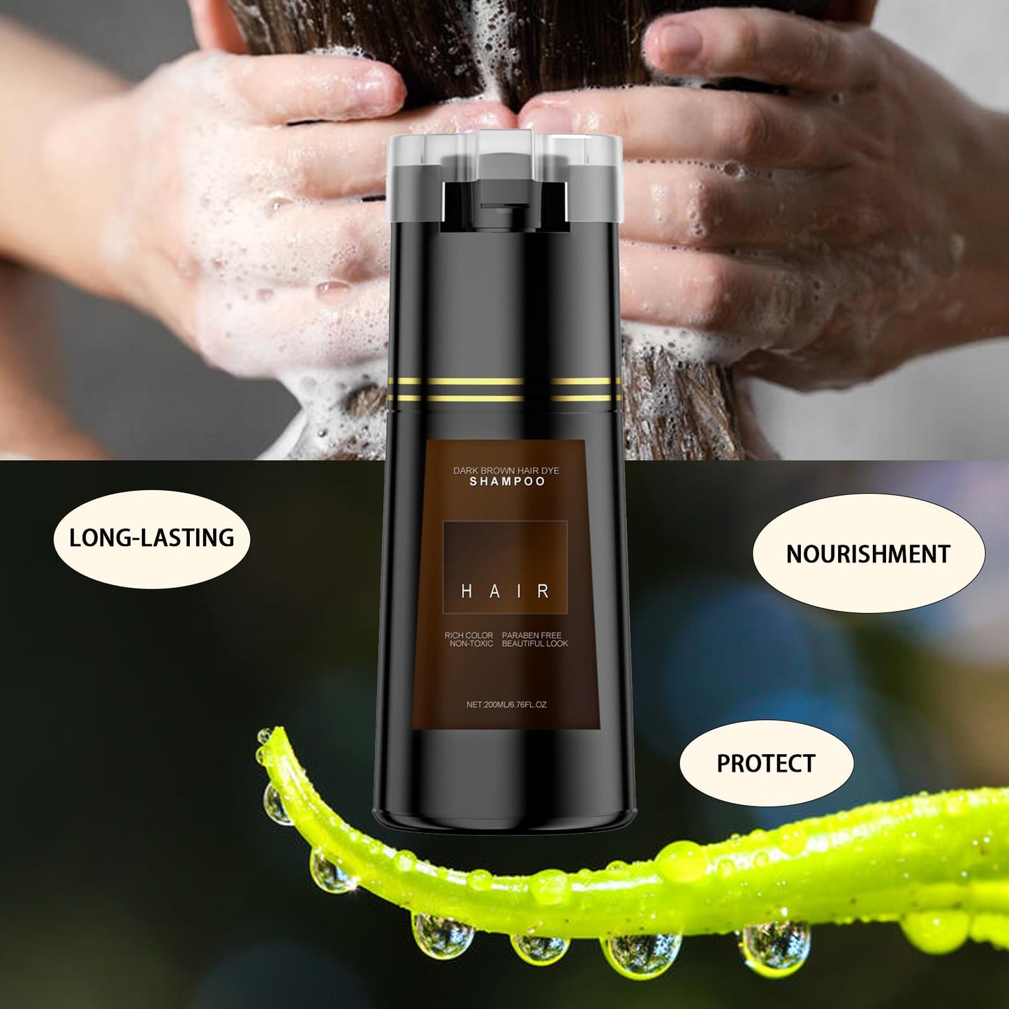 Bupposes Natural brown Hair Color Shampoo for Dark, Hair Dye Instant 3 in 1, Instant Dye Shampoo for Men & Women, 1pcs Dark Brown. ﻿