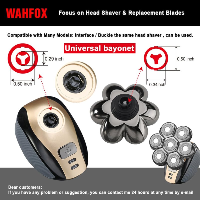 Universa 7 Blades Magnetic Replacement Heads for Mainstream head shaver brands, Head Shaver Replacement Blades (7 Silver Magnetic)