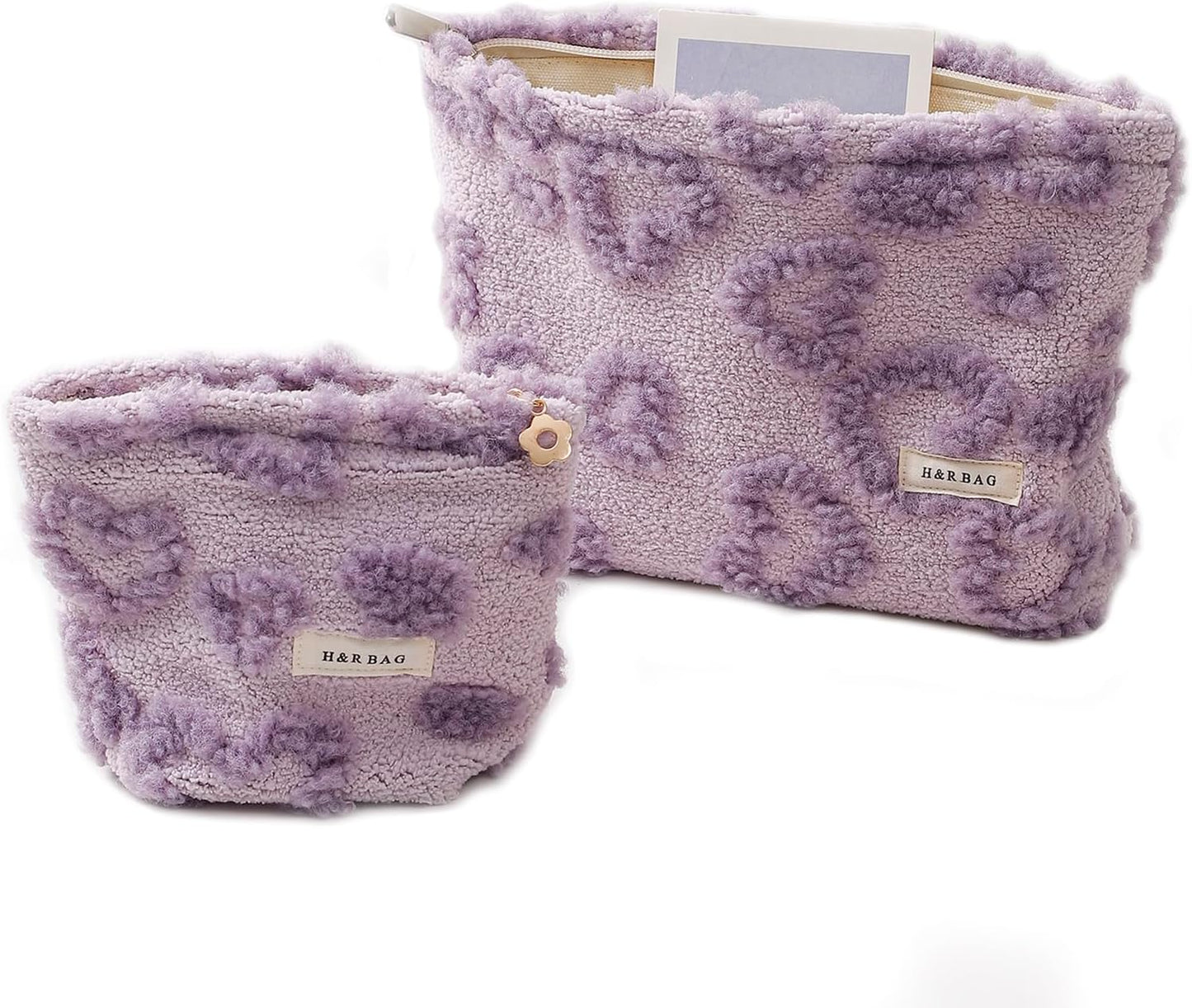 Large Floral Makeup Bag Set - 2 Pcs Travel Toiletry Organizer for Women | Embroidered Cosmetic Pouches with Zipper