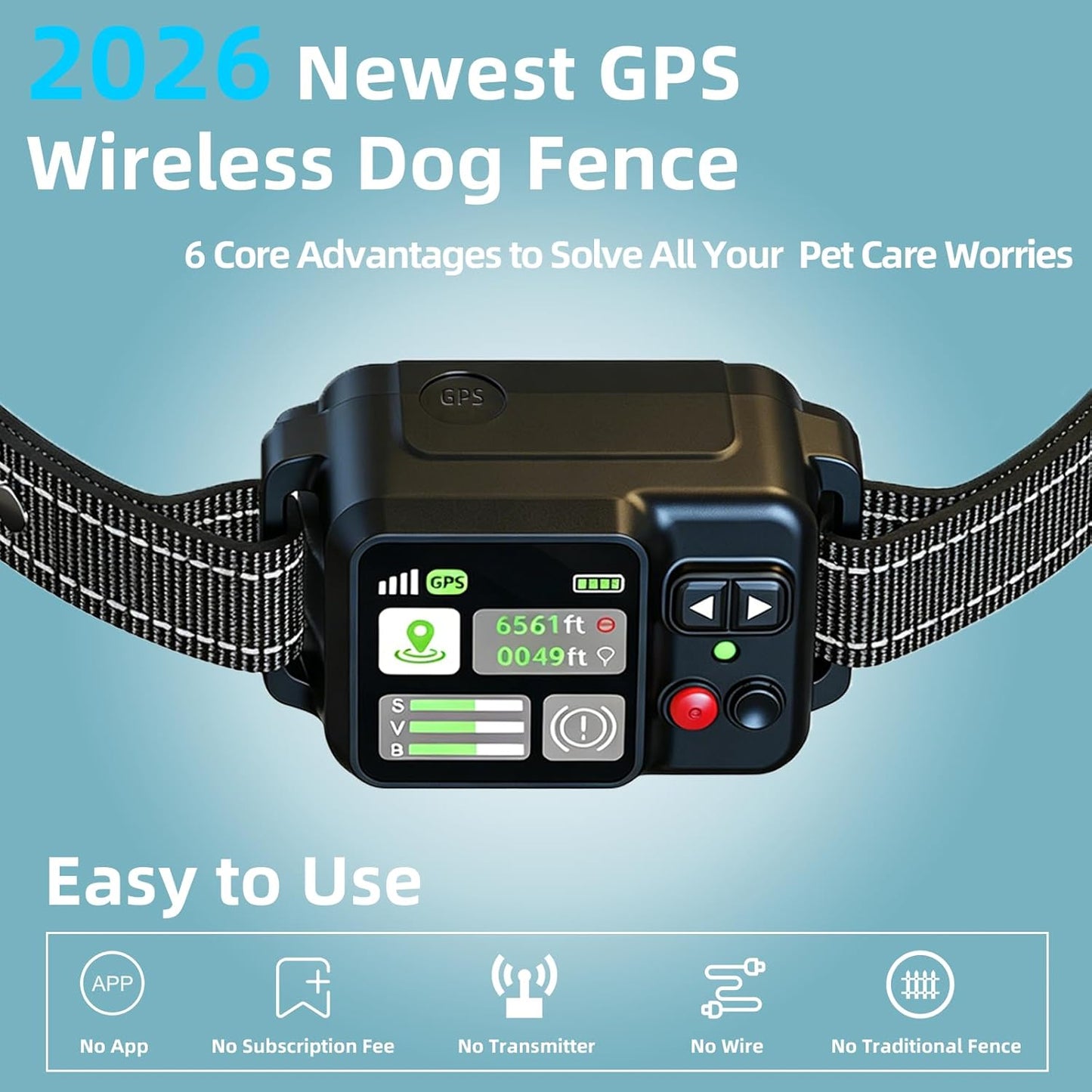 GPS Wireless Dog Fence System - Adjustable Range 49 to 6561ft | 3 Training Modes, Waterproof & Rechargeable