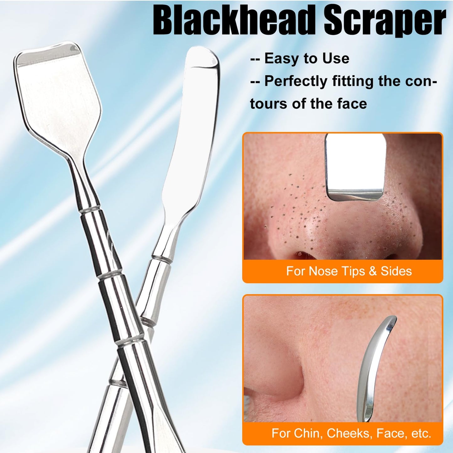 LePinko 2PCS Stainless Steel Cosmetic Spatula Set, Blackhead Remover and Makeup Mixing Tool for Salon Home Use, Silver