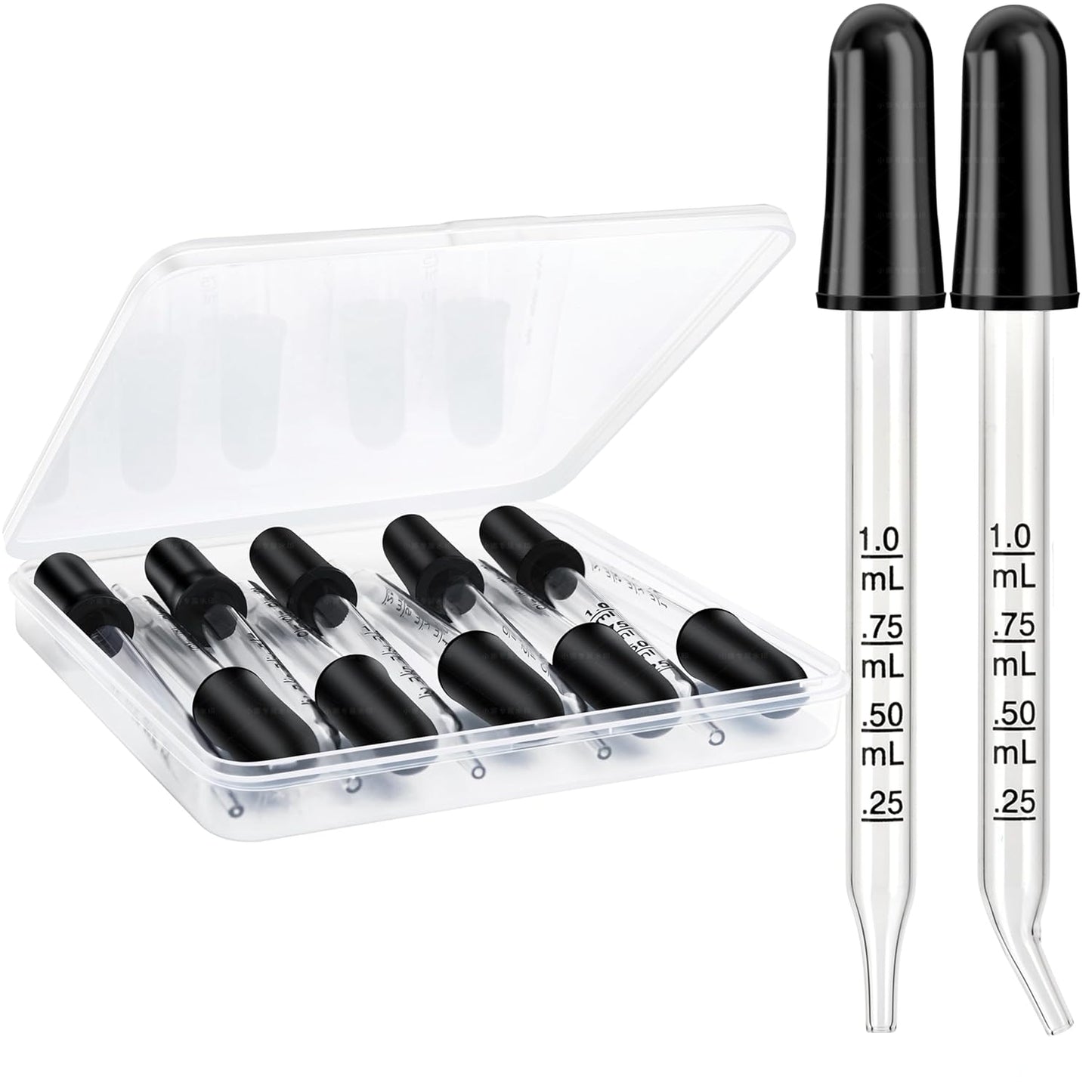 Glass Eye Dropper Pipette 10 Pack - 1ml Essential Oil & Lab Droppers with Bent & Straight Tips | Ideal for Crafts & Liquid Transfer