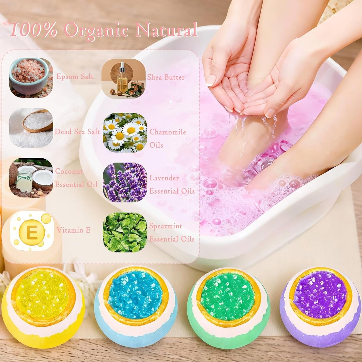 Organic Bath Foot Bombs - 20 Pack Natural Essential Oil Soak | Relieves Calluses & Odor