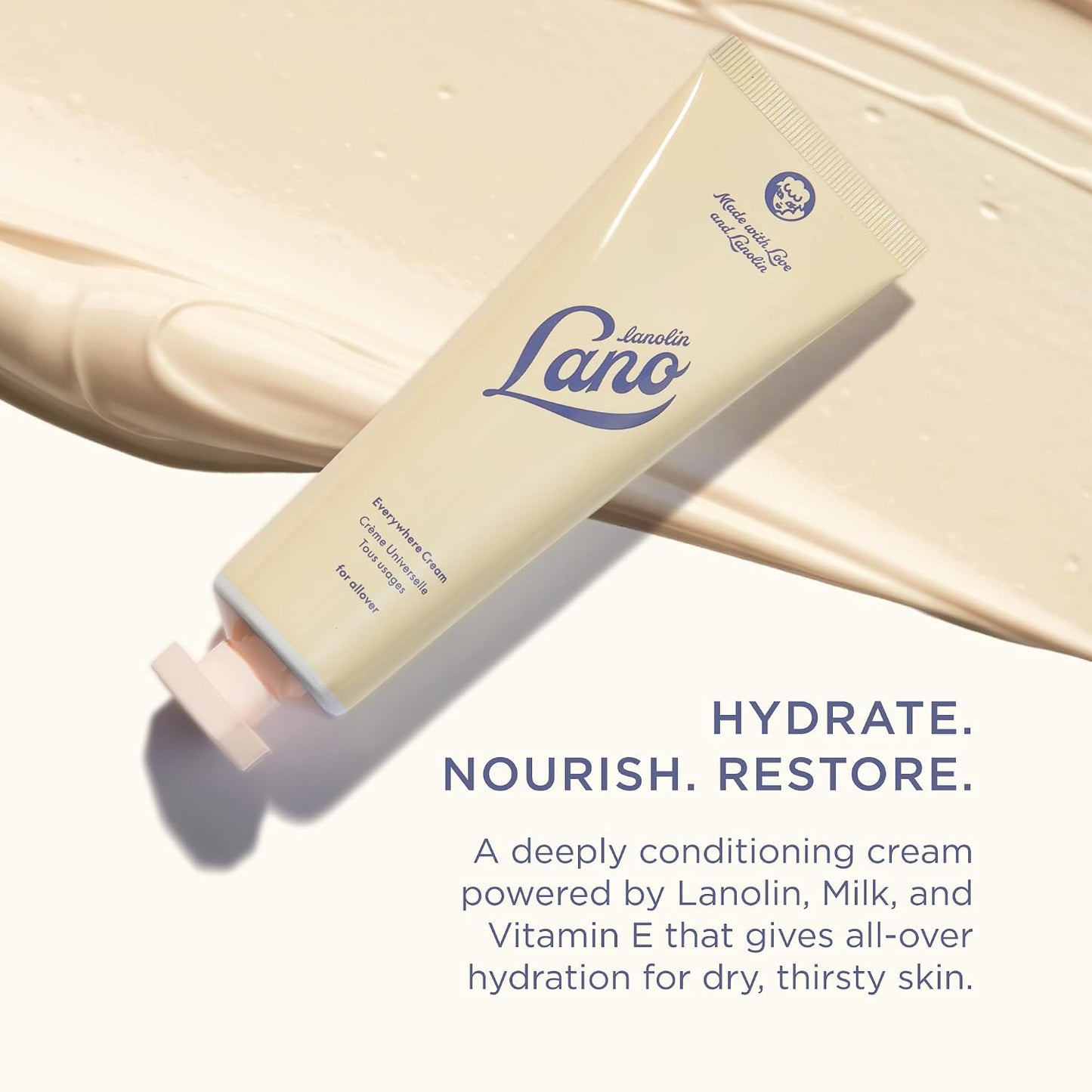 Lanolips Everywhere Cream - Ultra Hydrating Body Lotion & Face Moisturizer for Dry Skin | 85ml / 2.9oz