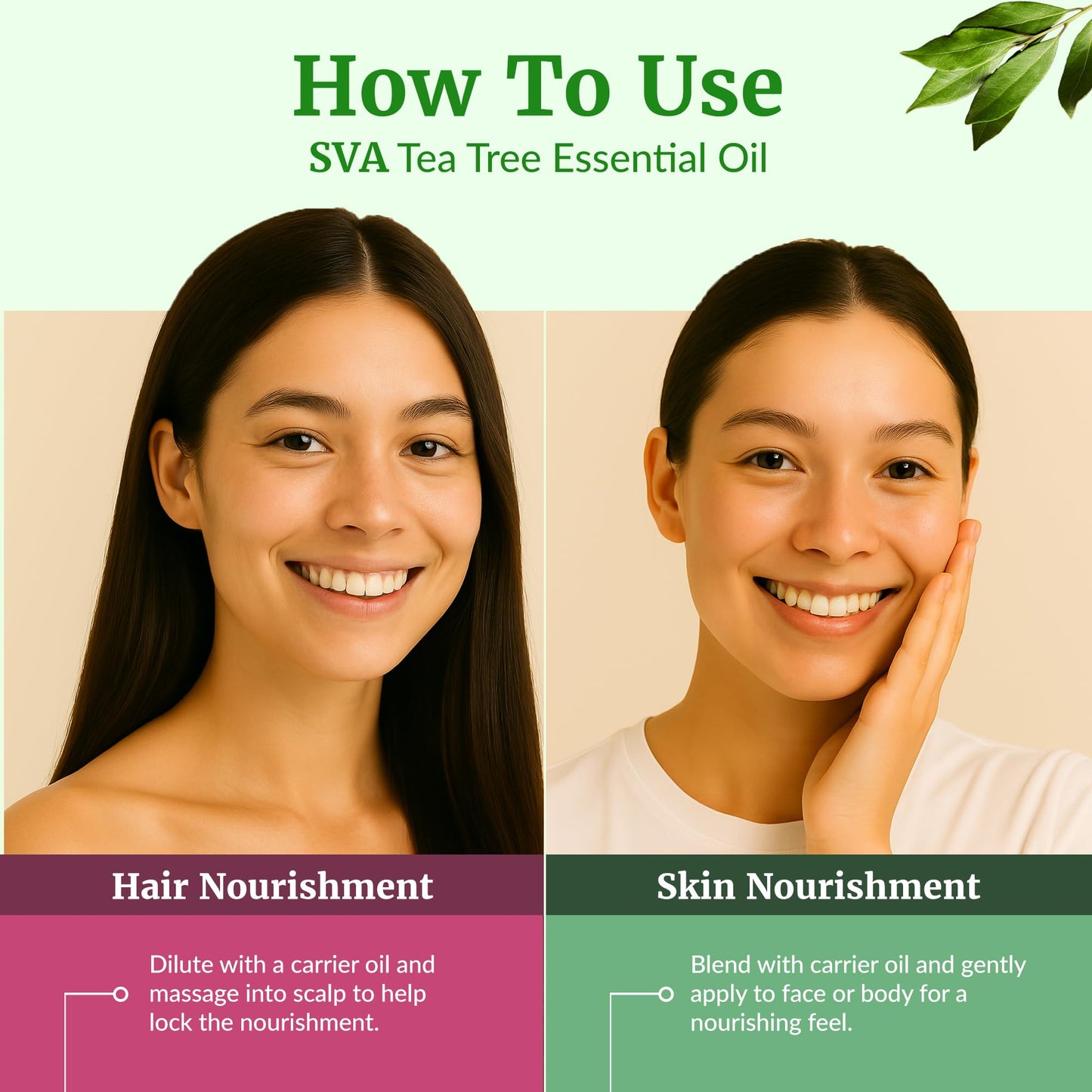 SVA Tea Tree Essential Oil – 4 Fl Oz – 100% Natural Tea Tree Oil - for Diffuser, Hair Care, Face, Skin Care, Aromatherapy, Scalp and Body Massage, Soap and Candle Making – with Dropper