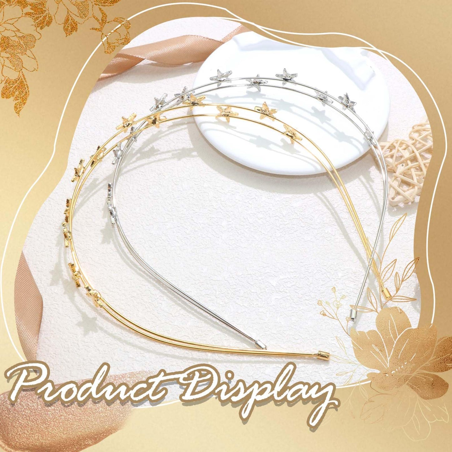 STGDAK 2 Pcs Star Headbands For Women Gold Headband Metal Hair Hoop Silver Bridal Hairbands Double Row Wedding Crown Headband Space Headpiece Flower Girls Tiara Valentine's Day Hair Accessories Gift