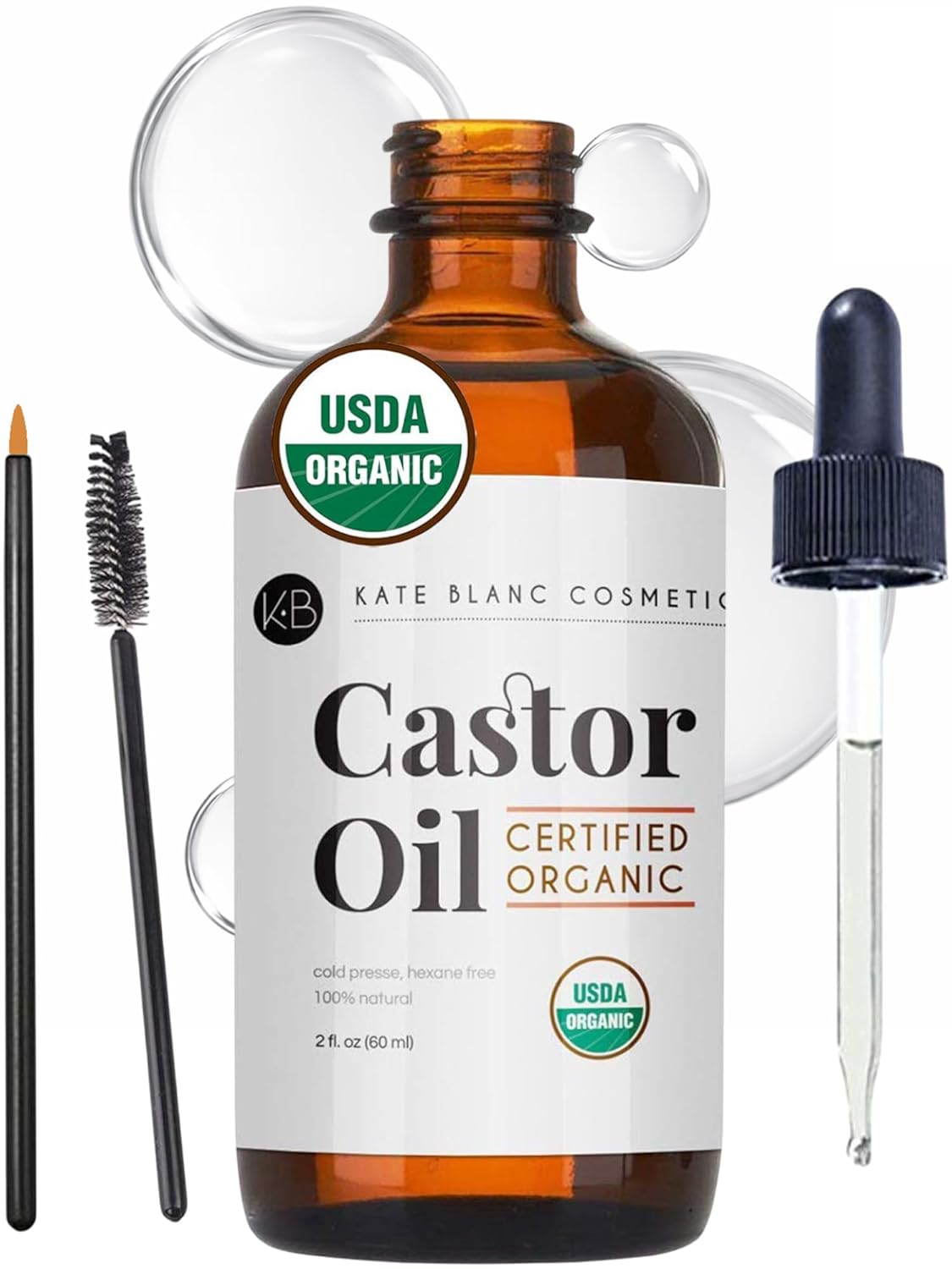 Kate Blanc Cosmetics Organic Castor Oil - 100% Pure Cold Pressed for Hair, Skin & Face | 16oz Glass Bottle