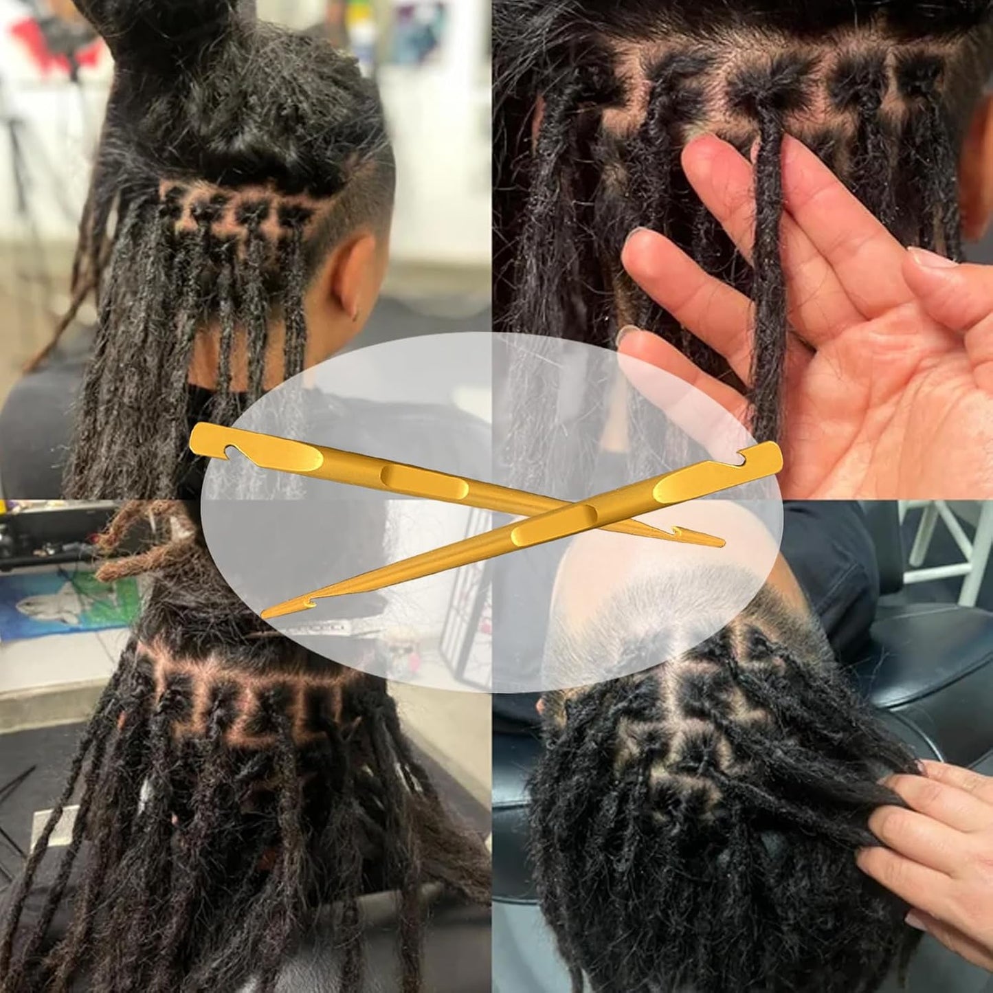 Interlocking Tool for Locs | Dual-Ended Metal Crochet Needle for Dreadlocks & Sisterlocks - Gold, 2 Pack
