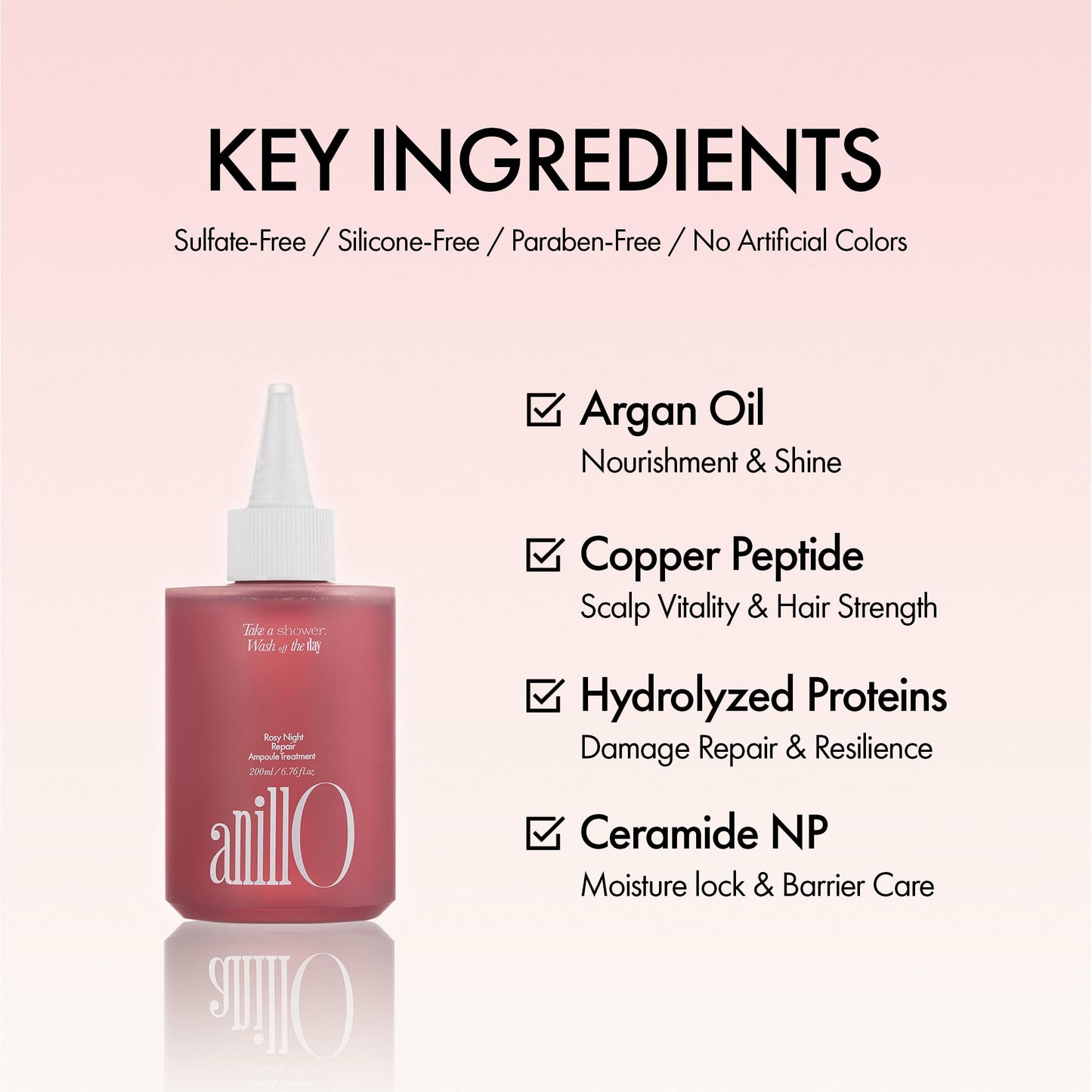 ANILLO Rosy Night Hair Ampoule Treatment for Damaged Hair – Water-to-Cream Repair Formula with Peptides & Amino Acids – Frizz Control, Color Safe, Silicone-Free, Floral Musk Scent – 6.76 fl oz