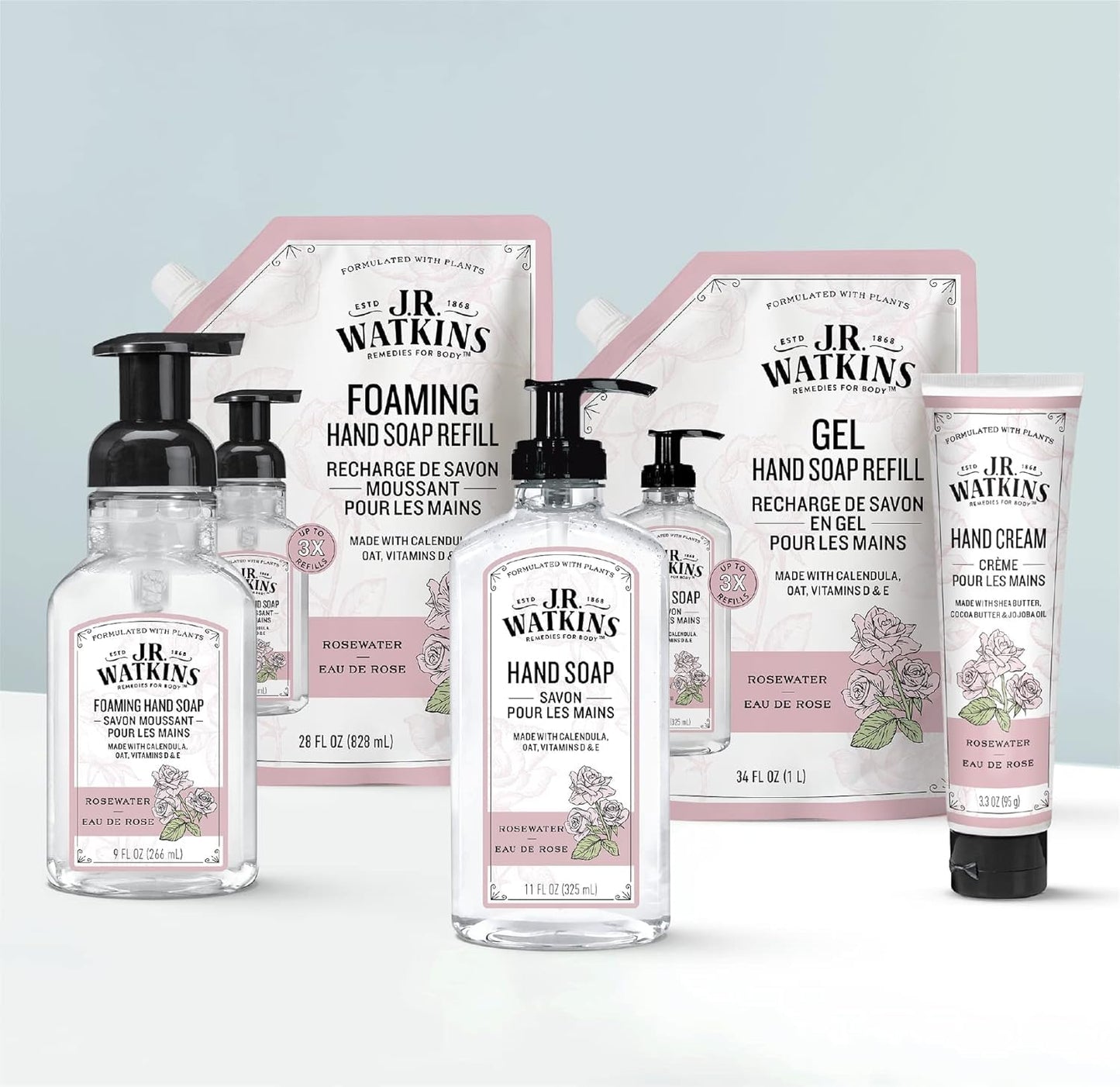 J.R. Watkins Moisturizing Foam Hand Soap Dispenser 3 Pack, Rose, 9 fl oz