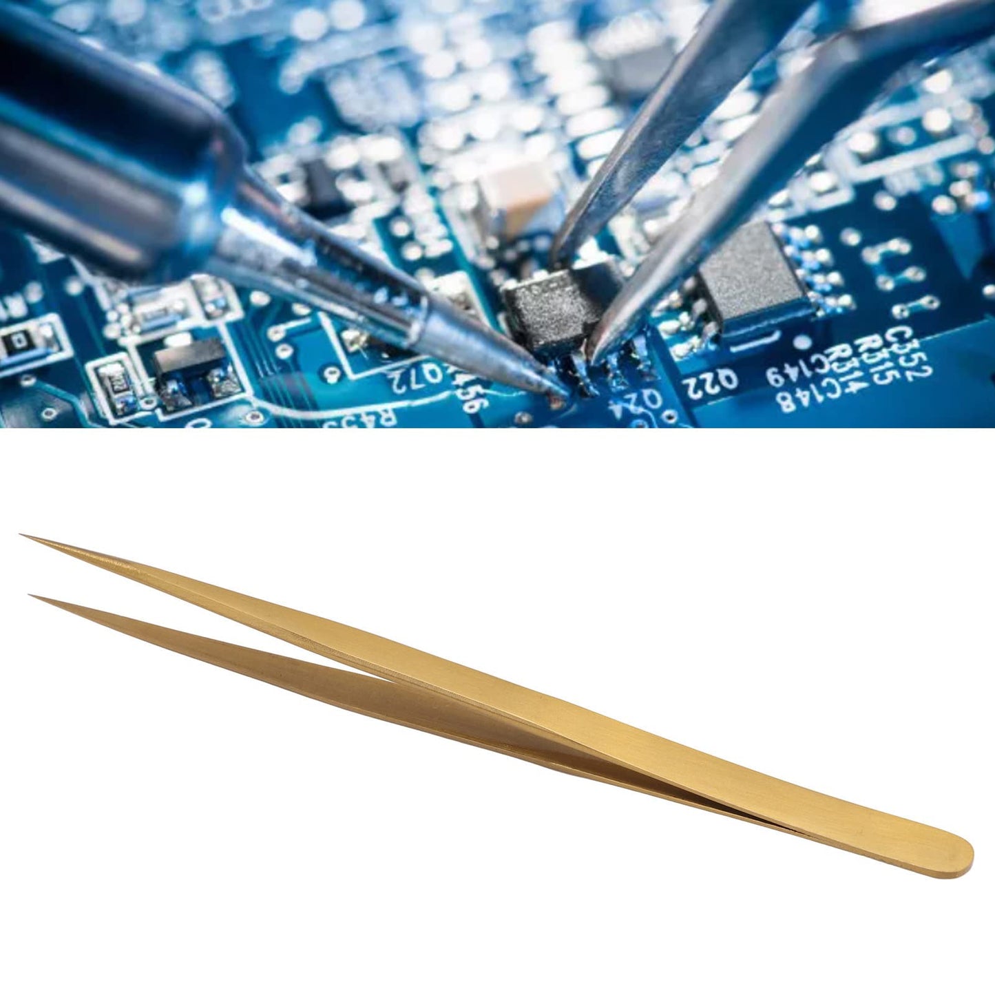 Precision Tweezers AntiMagnetic Soldering Tweezers Long Life Aluminum Alloy For Watches (Gold)