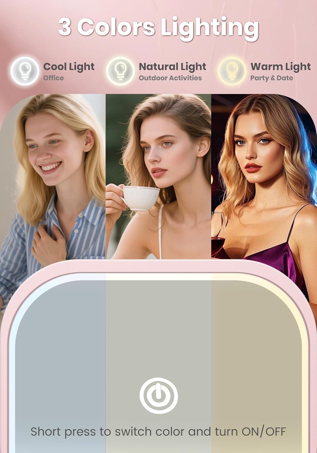 40X Rechargeable Magnifying Mirror with Light | Dimmable Brightness & 3 Lighting Modes - Portable Pink Travel Makeup Mirror