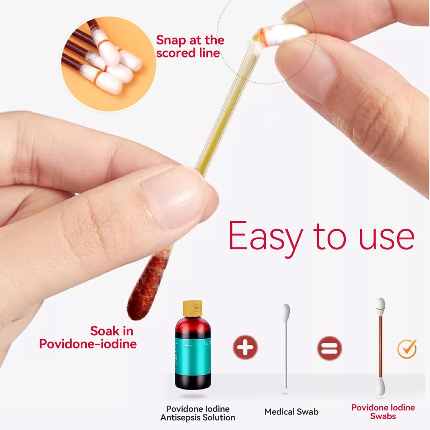 Povidone Iodine Swabs - 100-Count Disposable Cotton Swabs for Wound Care | Gentle Emergency Care for All Ages