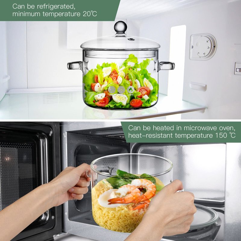 Simmer Pot for Stove Potpourri, Glass Potpourri Tea Pot with Lid for Stove, 1900ml 66 Oz Clear Cooking Saucepan Household Cereal Bowls Soup Saucepan Transparent Large Home Our Place Cookware