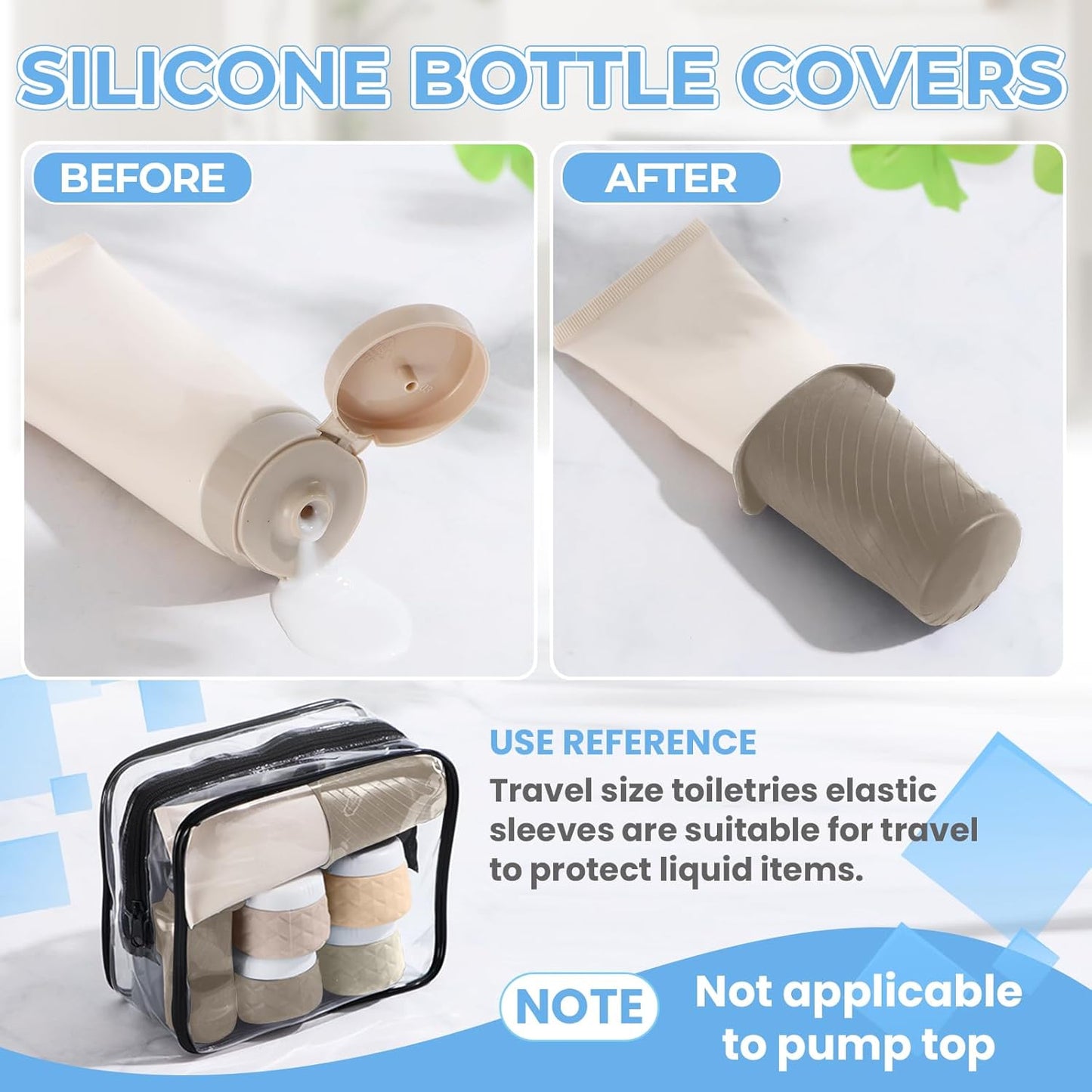 Travel Bottles Set - 16-Pack TSA Approved Silicone Toiletry Containers | Leak-Proof Refillable Bottles with Clear Bag (Cream)