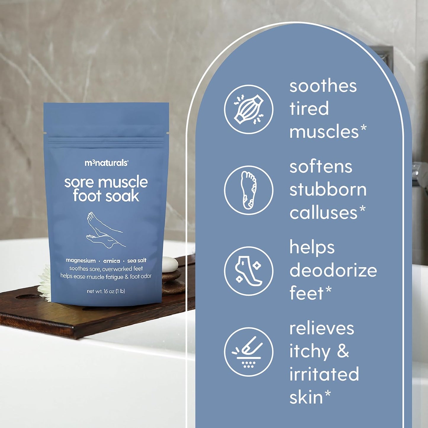 Sore Muscle Foot Soak - Relaxing Magnesium Sea Salt Bath for Tired Feet | 16 oz with Arnica, Eucalyptus & Peppermint