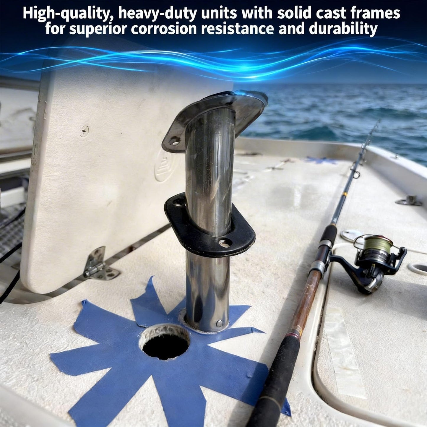Boat Stainless Steel 30 Degree Fishing Rod Holders with Rubber Cap & Gasket, Flush Mount