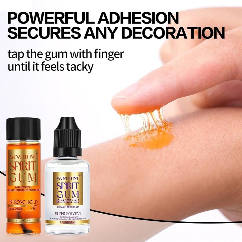 Spirit Gum Adhesive & Remover Kit - 15ml Professional Cosmetic Glue for Face, Skin, Body & SFX Makeup | Strong Hold for Bald Caps, Prosthetics, Cosplay Wigs