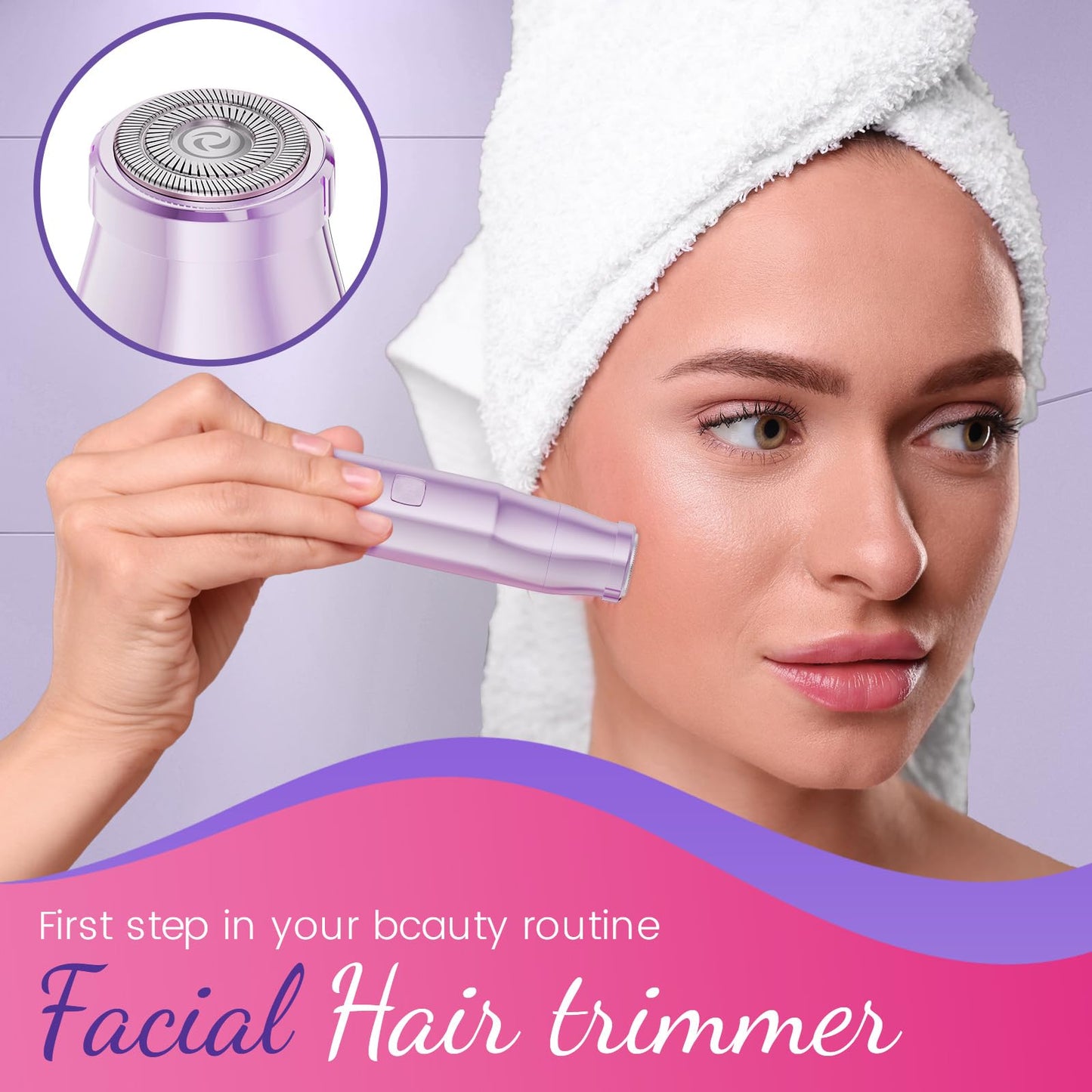Bikini Trimmer for Women 2 in 1 Electric Razor for Women Face - Wet and Dry Electric Lady Shaver, Smooth Facial Hair Remover and Body Hair Trimmer for Bikini Leg Underarm Face Private Area, Purple