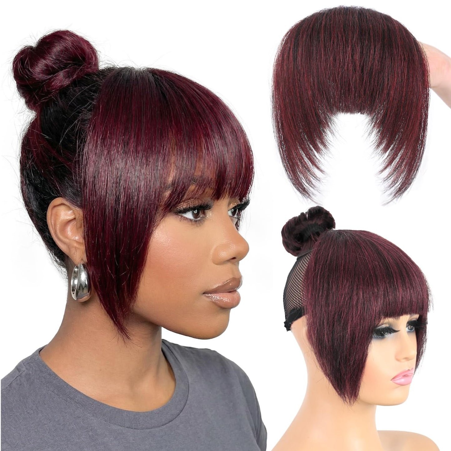 Yaki Straight Clip-In Bangs for Black Women - Natural-Looking Synthetic Hair Fringe | 3 Secure Clips, Kinky Straight, Natural Black