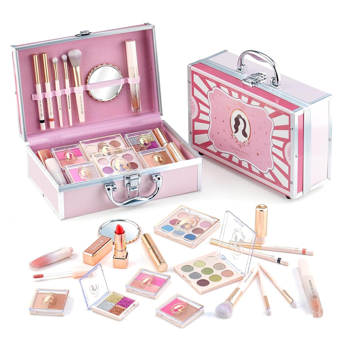 Color Nymph Makeup Kit for Tweens - Complete Pink Starter Set with Eye Shadow, Lipstick, Blush & Brushes