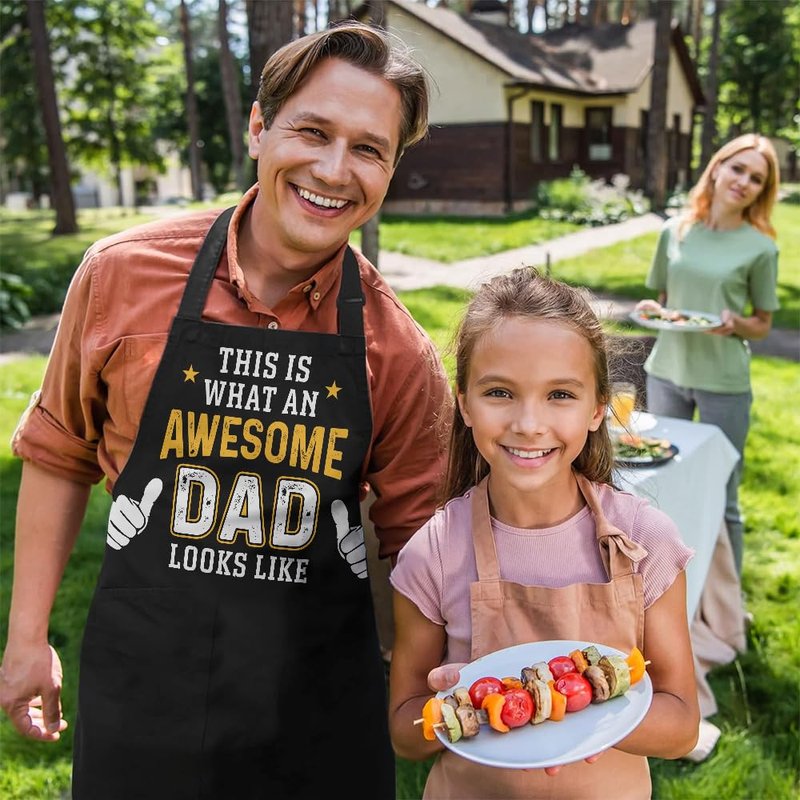Wrappiness Funny Apron for Men, Dad, Husband - Awesome Dad - Adjustable BBQ Cooking Grilling Chef Apron with Pockets - Gift for Fathers Day Birthday Christmas