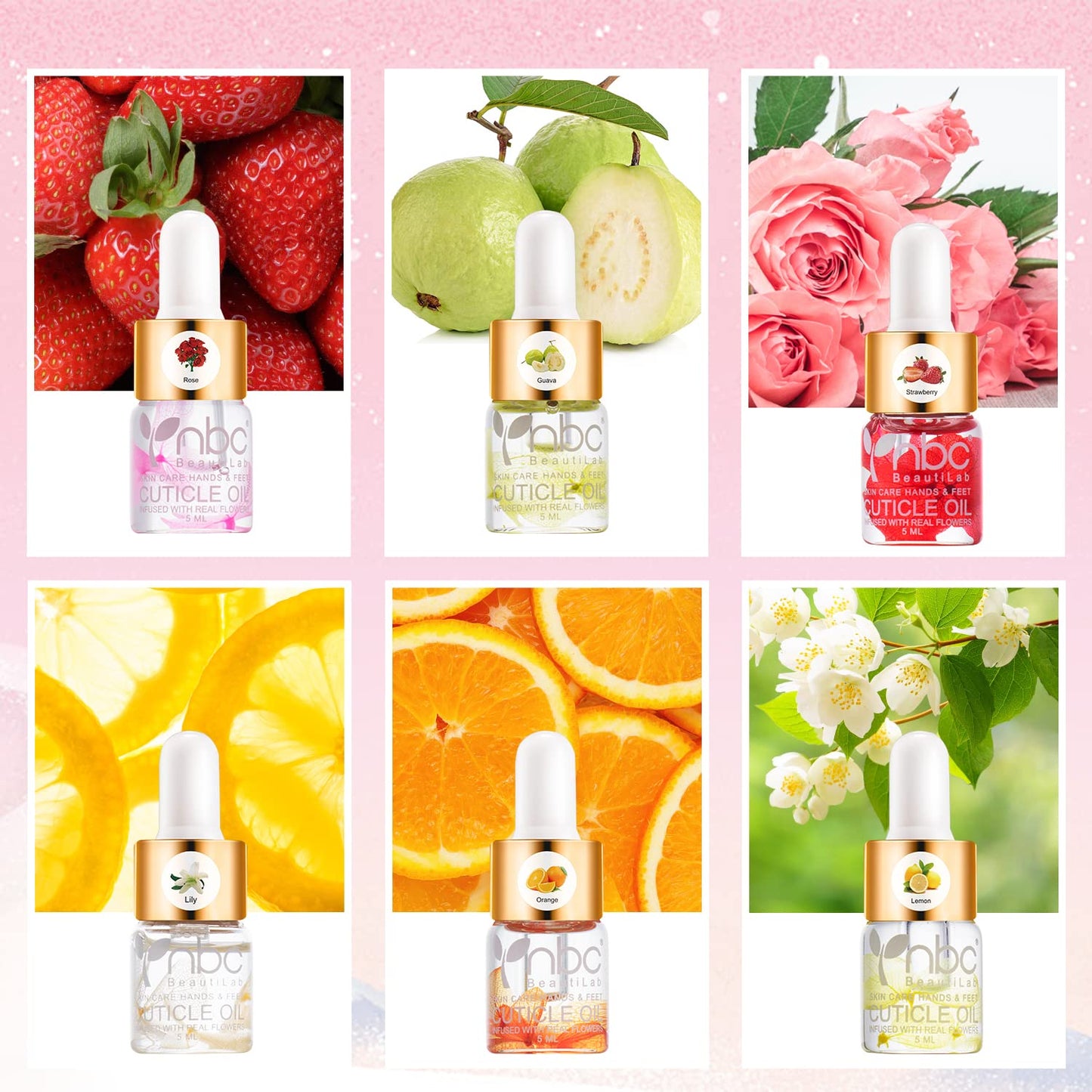 Cuticle Oil Set - 6-Piece Floral Vitamin E Nail Repair & Strengthening