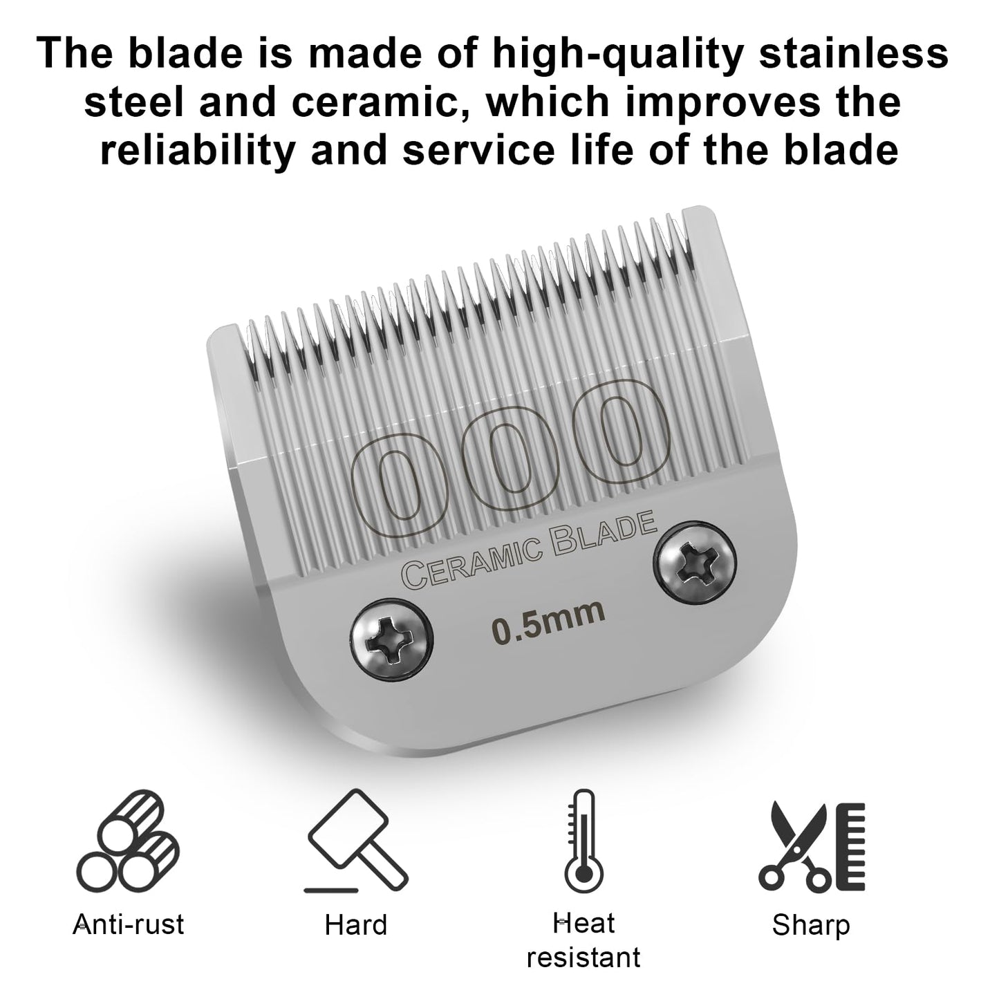 HONGNAL 000 Professional Detachable Replacement Ceramic Blades 0.5mm, Compatible with Most Andis, Oster A5 Series Scissors. Cutting Length 1/50 -Inch(0.5mm)