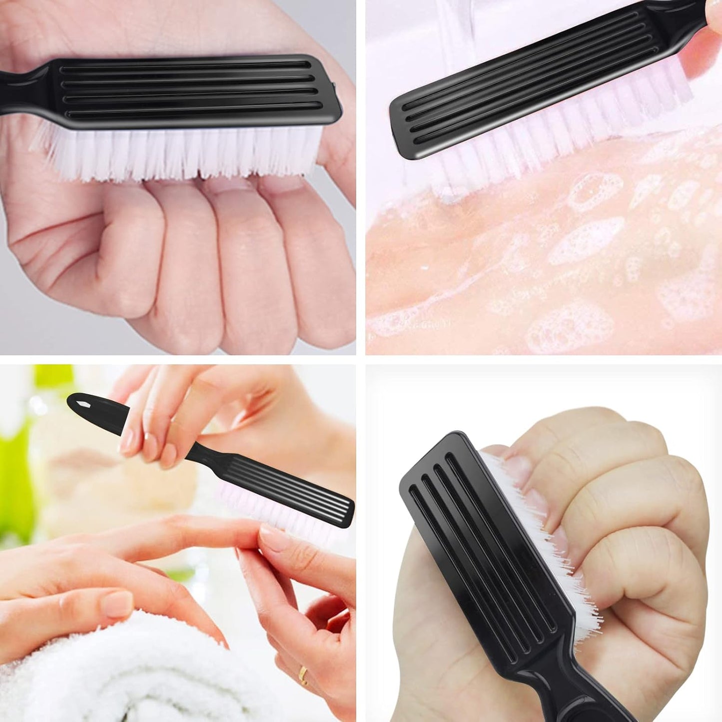 Nail Brush Set - 6 Pack Cleaning Brushes for Fingernails & Toenails | Ergonomic Grip for Manicure & Pedicure (Black)
