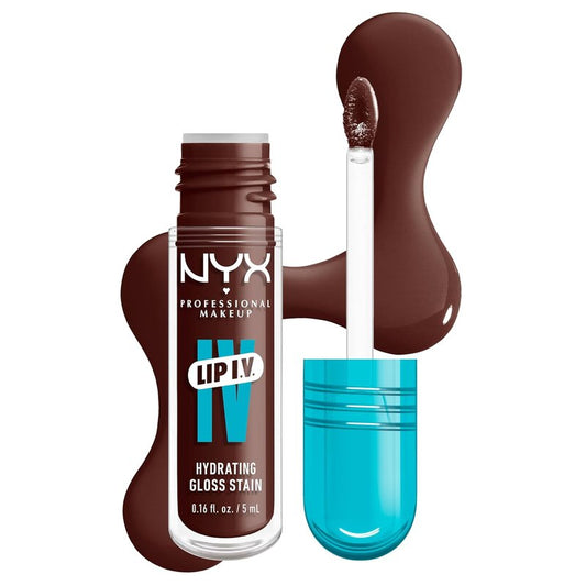 NYX Lip IV Hydrating Glossy Lip Stain - Long-Lasting Vegan Formula with 12 HR Hydration | Mocha Me Wet (Brown)