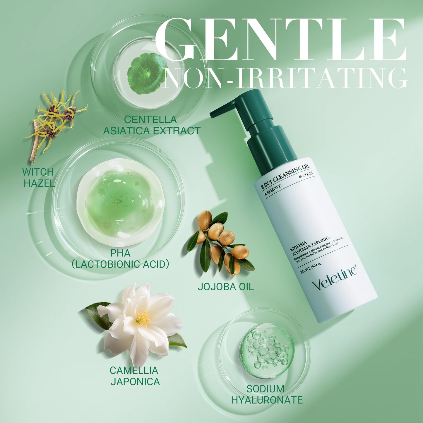 veletine 2-in-1 Makeup Remover Cleansing Oil -Centella & Camellia Extracts, Lightweight, Deep Cleansing & Moisturizing, Daily Makeup Remover, Suitable for All Skin Types, 150ml