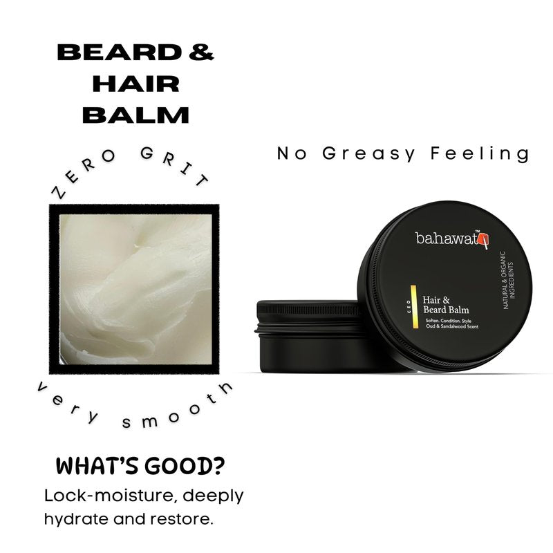 BAHAWAT Beard Balm Oud & Sandalwood - Styles, Strengthens & Softens Beards - Natural Beard Conditioner- ZERO GRIT Balm - reduces beard itch, 2 ounce
