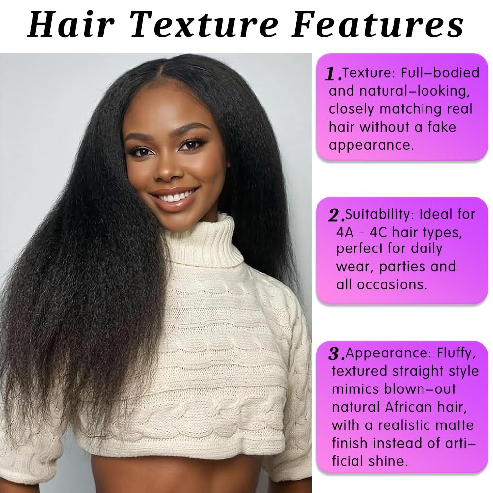 Kinky Straight U Part Wig - 20 Inch Human Hair for Black Women | Glueless, Natural Hairline, 220% Density