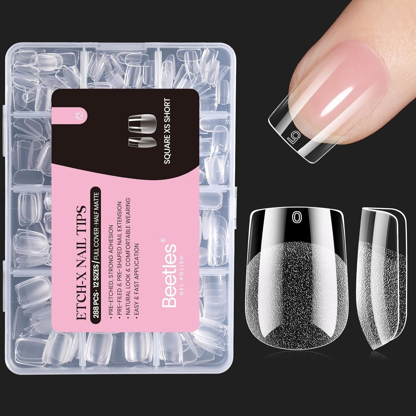 Coffin Gel Nail Tips | Medium Half Matte Press-On Nails - 288 Pcs, 12 Sizes for Easy DIY Manicure
