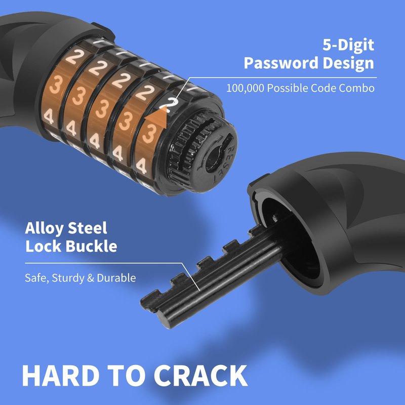 Topcrown Bike Chain Lock 3.2Ft Long High Security Heavy Duty Anti Theft, 5 Digit Combination Resettable Keyless Bicycle Lock for Bike/Electric Scooter/Ebike/Motorcycle(Black)