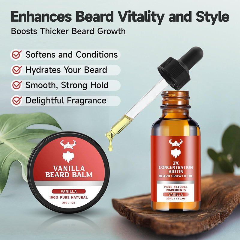 MistySprite Beard Growth Kit - 2X Concentration Biotin for Men, Natural Ingredients with Argan Oil, Jojoba Oil and Vitamin (Vanilla)