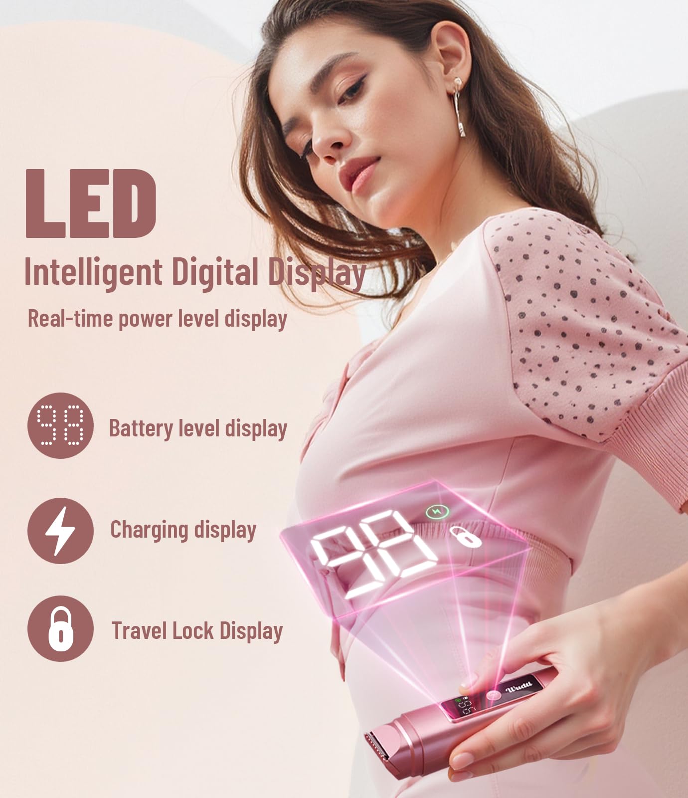 Dual Head Electric Bikini Trimmer for Women: IPX7 Waterproof Lady Shaver with LED Display - Rechargeable Pubic & Body Hair Razor - Rococo Pink