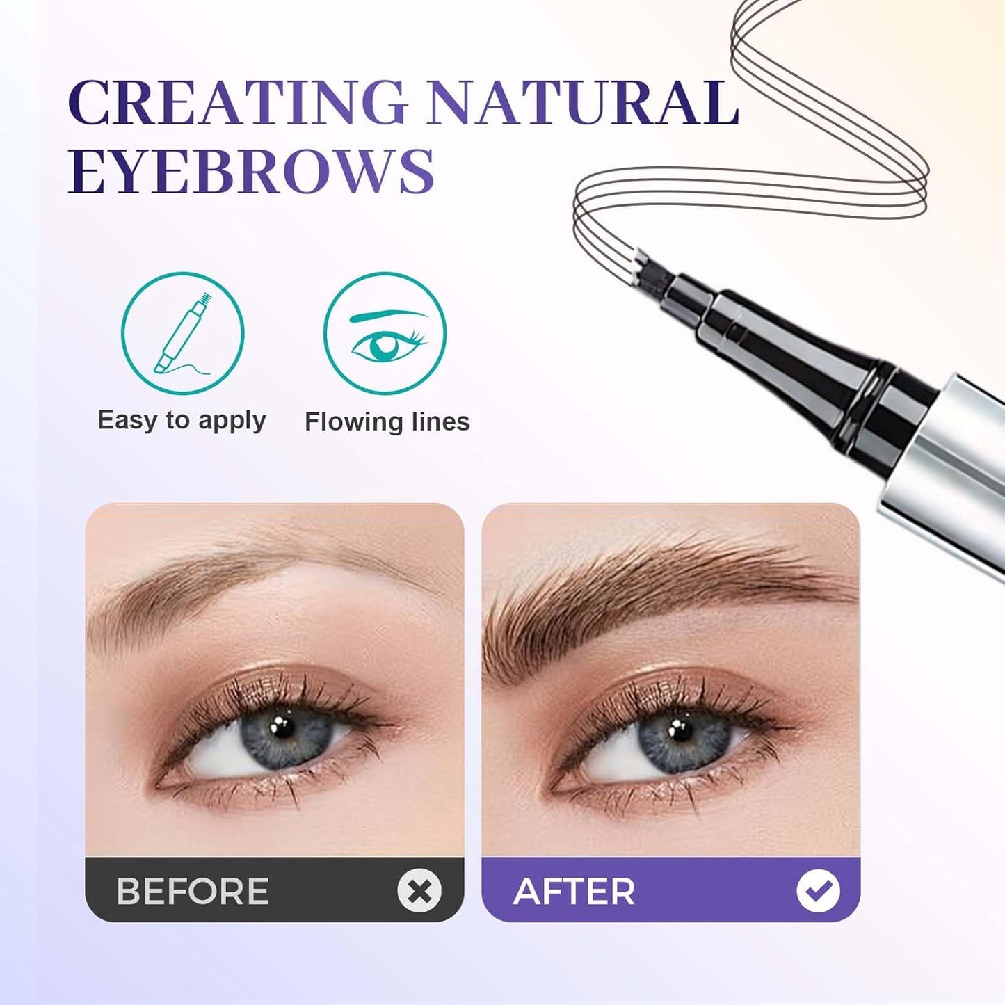 Microblading Eyebrow Pen - Waterproof 4-Tip Eyebrow Pencil for Fine Stroke Contouring | Long-Lasting Dark Brown