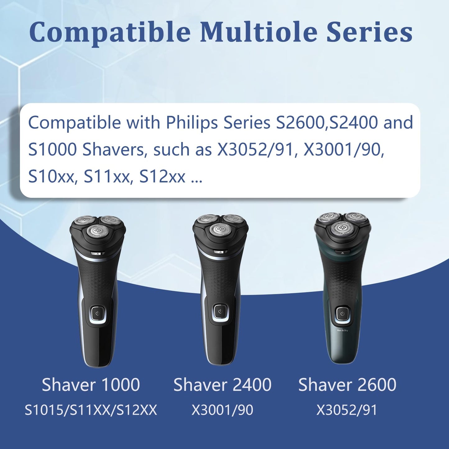 S2600/2500/S2400 Replacement Shaver Head (Holder + Blades) Compatible with Philips Norelco Aquatec, X3052/91, X3001/90,S2305 Replacement Heads(S1311,S1211,S1121,S1015)1 Pack (1 Count (Pack of 1))