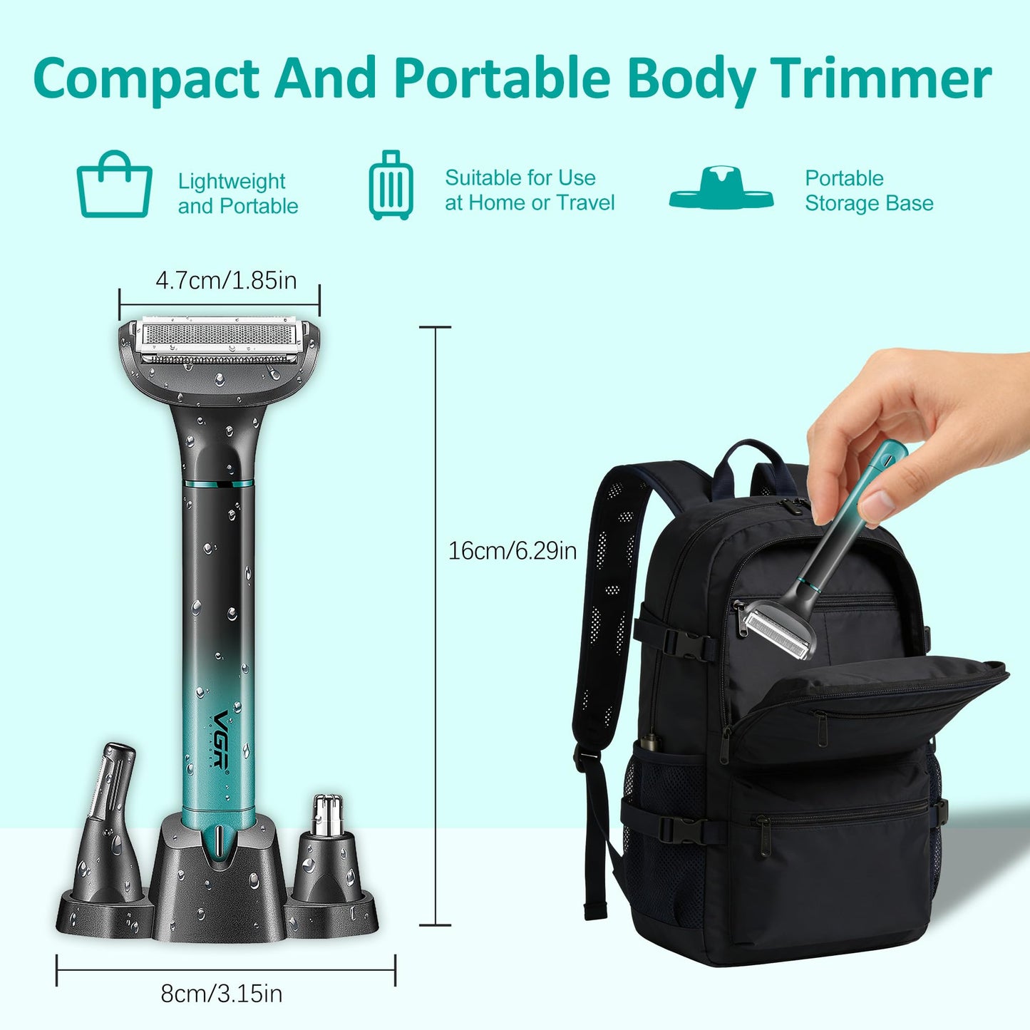 VGR 625 Body Hair Trimmer for Men,3-in-1 Versatile Electric Trimmer for Body/Eyebrow/Beard/Nose/Ear Hair,USB Rechargeable Mens Grooming Kits, IPX5 Waterproof Mens Shaver Portable Travel Set