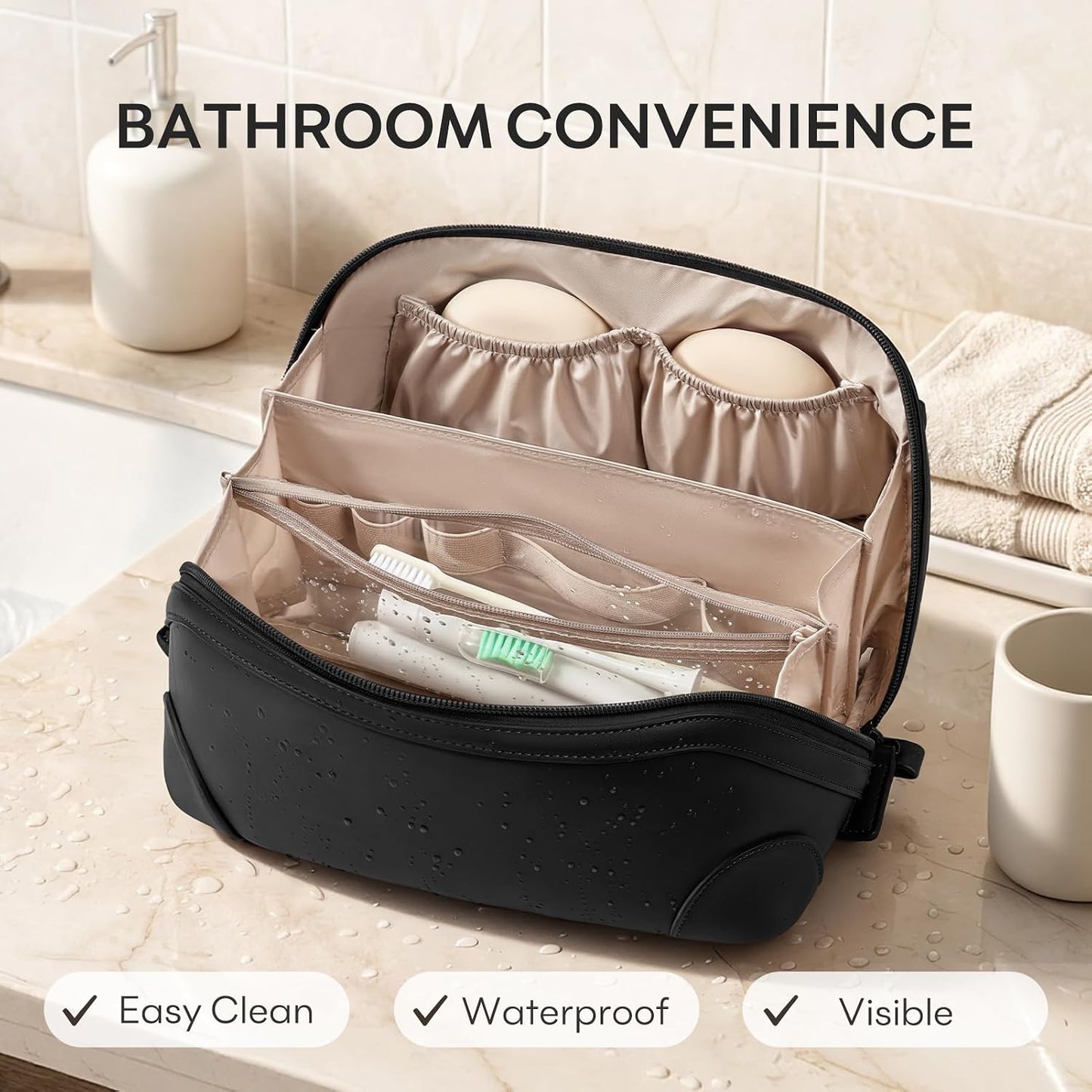 Travel Makeup Bag for Women - Large Capacity Waterproof PU Leather Cosmetic Organizer | Ideal for Business Trips & Daily Use